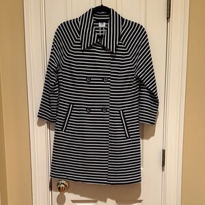 CAbi Navy and White Striped Cardigan
